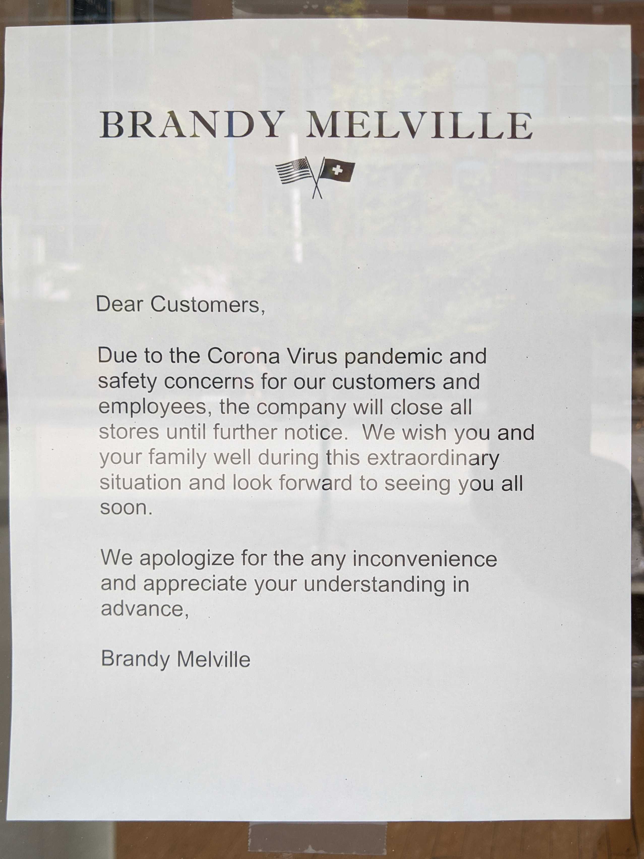 Brandy Melville Due to COVID19 Documenting the signs of the pandemic